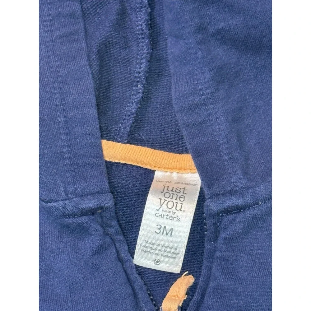 Just One You by Carter's Baby Boy 3M Navy Blue Zip Up Hoodie Palm Tree Embroider